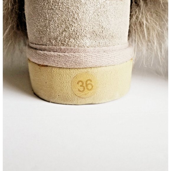 MOU Tall Winter Boots Stone Metallic Sheepskin Fur Trim Lace Up Sz 36 XS US 5 - Picture 10 of 13